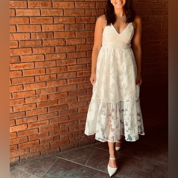 Feeling Like Forever White Jacquard Organza Lace-Up Midi Dress - Picture 6 of 9